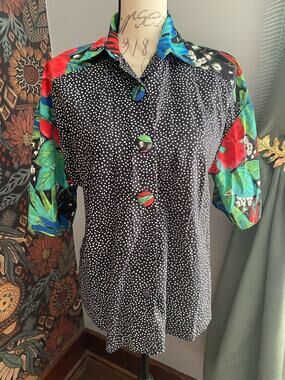 Vintage Floral Block Oversized Button Up Blouse